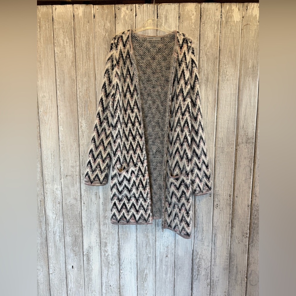 Absolutely Famous Chevron Open-Front Cardigan - Whir, Pink, & Black